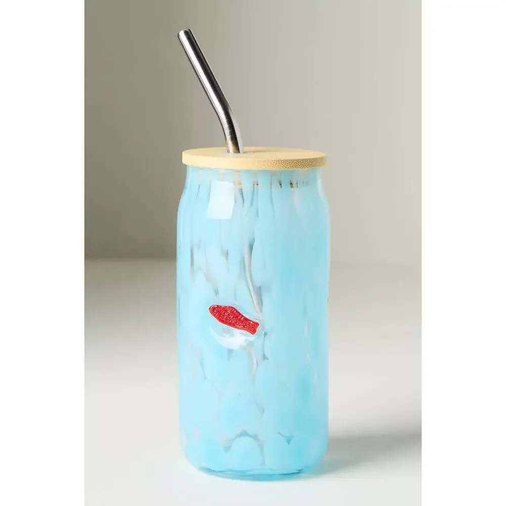 NIB Anthropologie Confetti Icon Juice Glass Tumbler with Lid